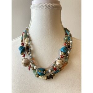 EsMor Multi Strand Beaded Necklace Faux Turquoise Shell Boho Beachy Coastal‎
